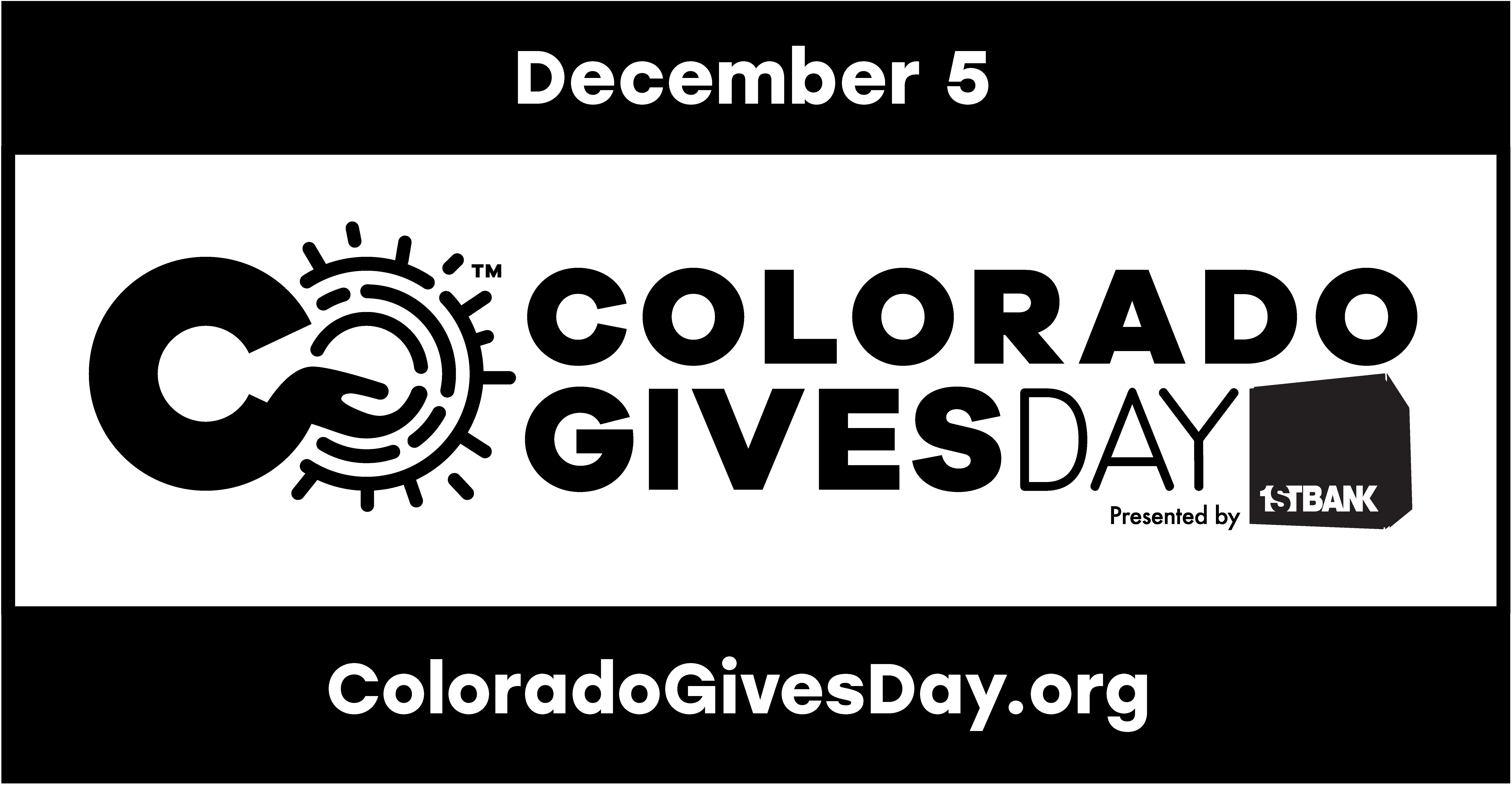 Horizontal black and white Colorado Gives Day 2023 logo with date and URL