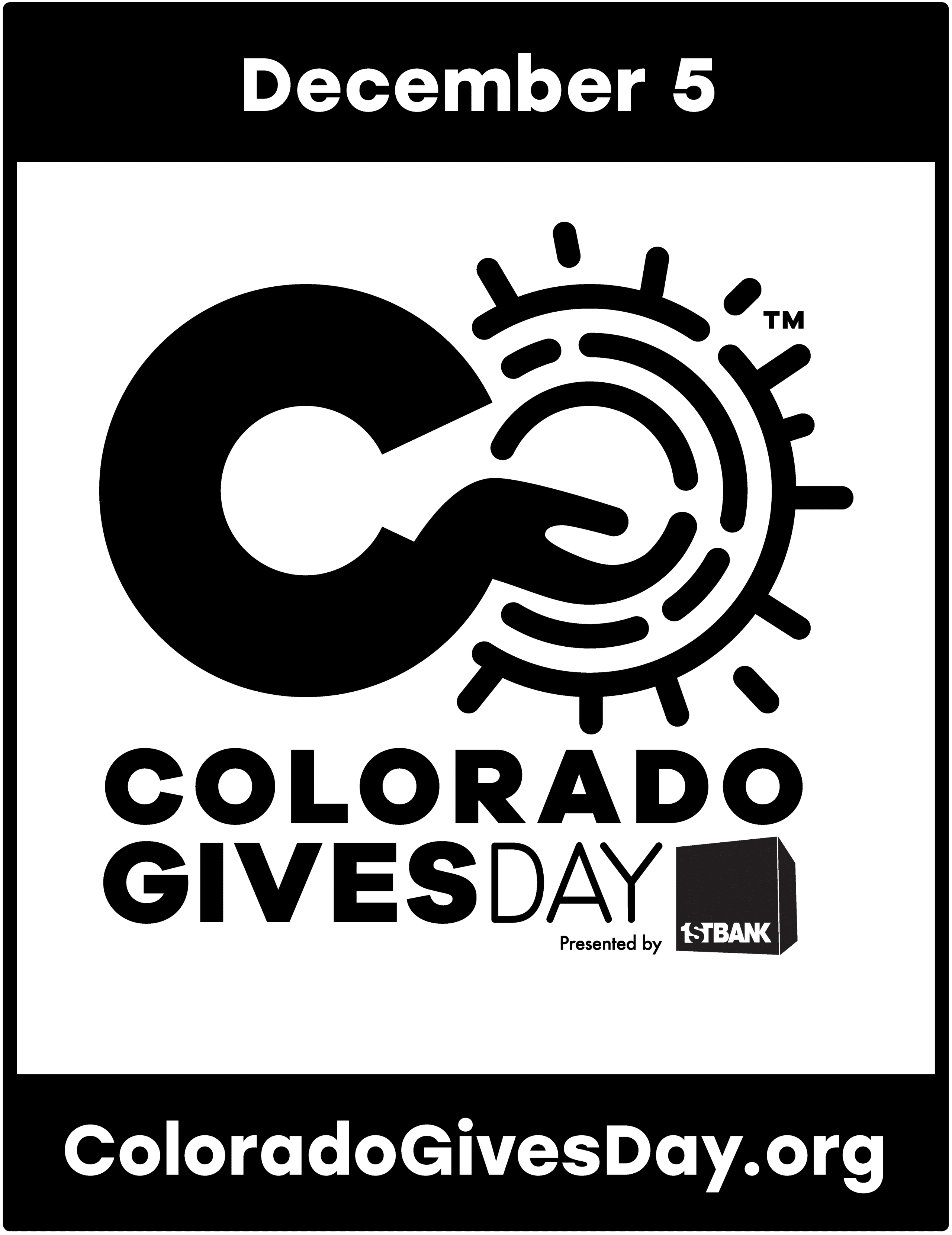 Vertical black and white Colorado Gives Day2023 logo with date and URL