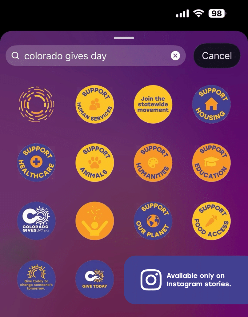 Captura de pantalla de las pegatinas de Instagram